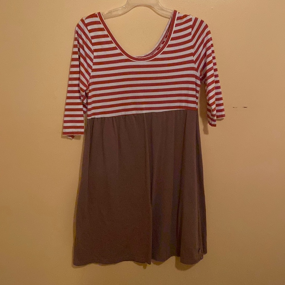 Lolly Wolly Doodle knee length orange/white stripe and brown dress